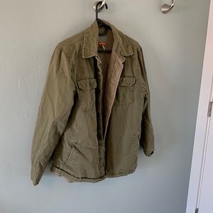 Outdoors olive green jacket, Sherpa lining